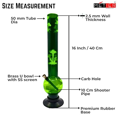 Image of METIER 16 inch bongsmoke Single Bulb Acrylic(Plastic) Waterpipe Bong Rolling Pipe Portable Hookah Hukka Vape Bongs Bottle Size 40cm Color Green