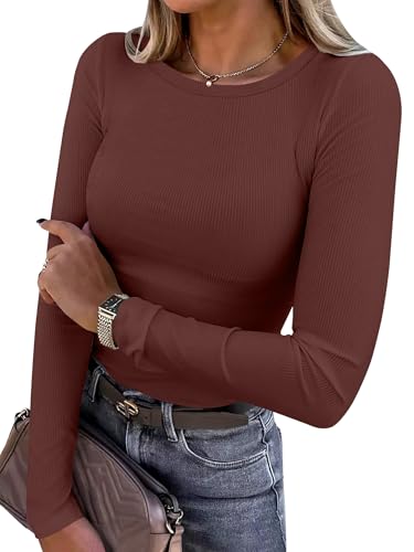 Image of ANRABESS Women Long Sleeve Shirts Rib Knit Slim Fit Tops Basic Tee Spring Outfits Casual T-Shirt Underscrubs Layer Clothes