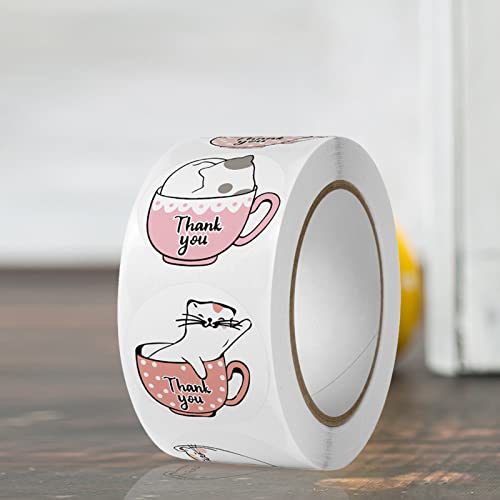 Academyus 500Pcs/Roll Cat Copperplate Paper Label Stickers - Cat Stickers Easter Themed 6 Different Designs Round Cute Business Labels, Envelope Seals, Shopping Bag Stickers, Diy Packaging Stickers C #TOP5