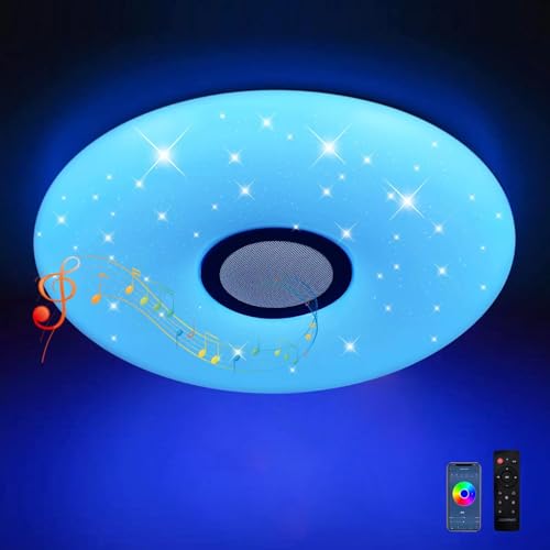 JDONG Plafonnier Led avec télécommande et app dimmable 24W Bluetooth plafonnier, ciel étoilé Ø30CM