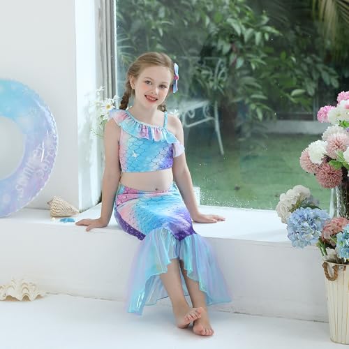 Image of GALLDEALS Girls Swimsuit 3 Piece Bathing Suits Flounce Ruffle Tankini Set Beach Swimwear with Cover Ups Skirt for 3-10 Years