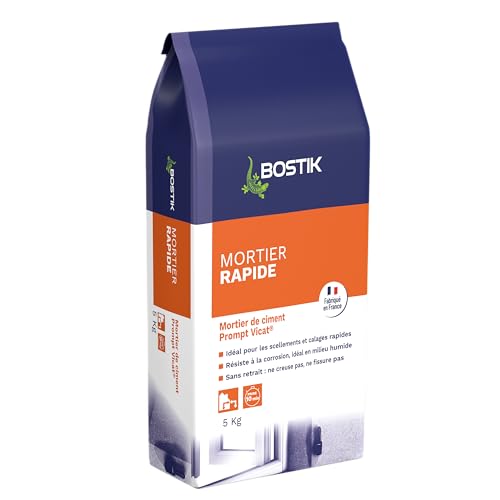 Bostik – Mortier Rapide – Mortier de Montage – Sol et Mur – Intérieur et Extérieur – Prise 10 Minutes – Sans Retrait – Couleur : Beige – 1 sac 5 kg