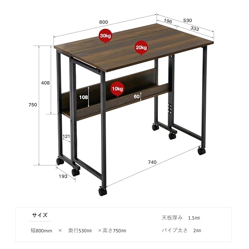 SYALEN 折りたたみデスク テレワークデスク 幅80 奥行53 高さ75cm 省スペース 多機能テーブル 机 コンパクデスク メラミン加工 木製 モニターアーム取付対応 ブラウンウォルナット/黒 SLDK-01BR80 [2]