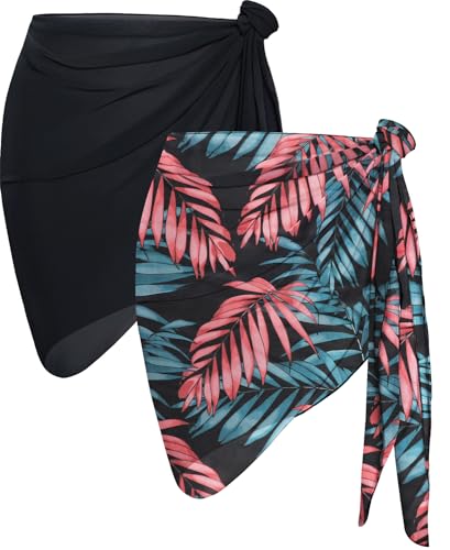 Image of CHICGAL 2 Pieces Women Beach Sarong Bathing Suit Wrap Skirt Sheer Bikini Swimsuit Cover Ups for Swimwear