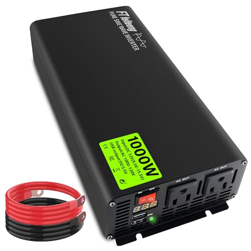 Image of 1000W Pure Sine Wave Inverter, 12V to 110V DC to AC Converter with Dual USB Ports US Sockets, Power Inverters for Vehicles RV Home Camping Car Truck