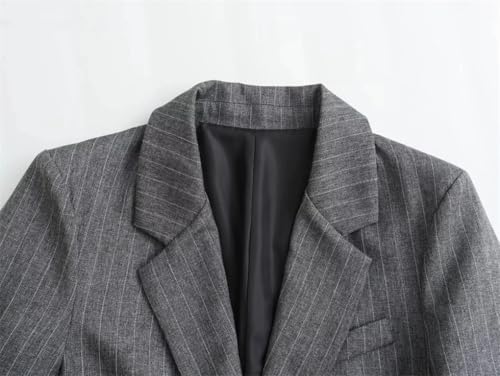 Office Lady Gray9 Stripe Blazer 2 Piece Sets Pinstripes Pockets Slim Blazer Coat + Zipper Mini Skirts4