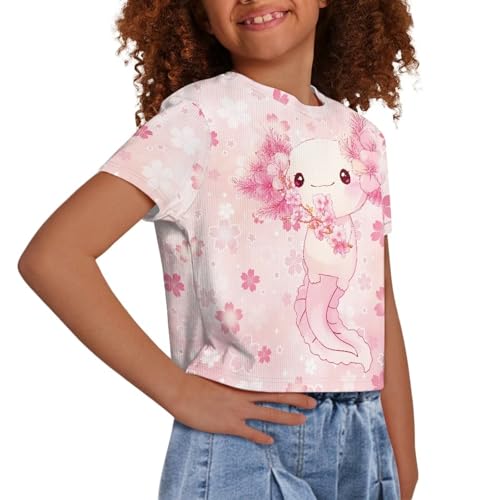 Image of Girls Fashion Crewneck Tee Shirts Casual Short Sleeve Crop Top Summer Outfits 5-14 Years Old
