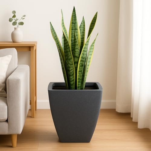 Bigsmall Designed Plant Pots, Premium Durable Polymer Flower Pots for Indoor & Outdoor Plants - Lightweight, Stylish, and Weather-Resistant Garden Planters (Domus-Grey Marble, 16 Inch)