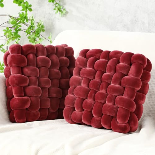 Wenqik 2 Pcs Knot Pillows Square Knotted Plush Throws Soft
