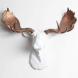 White Faux Taxidermy Modern Moose Home Decor 'The Boston' Hand-Painted Country Chic Moose Head & Antlers, Modern Farmhouse Wall Decor - Contemporary Rustic Art