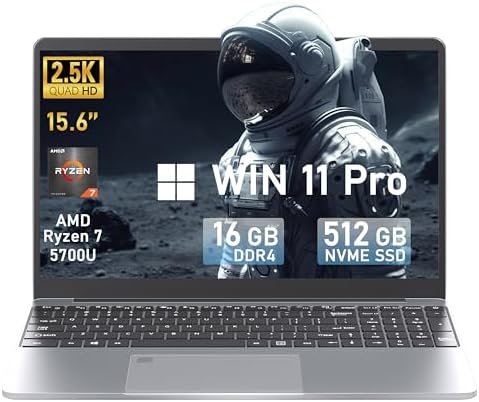 G-Jommi All-Metal 165Hz 2.5K FHD Display Gaming Laptop 15.6-inch Laptop AMD R7 5700U(up to 4.3GHz) with Radeon Graphics Notebook Computer 16GB RAM 512GB NVMe SSD Win 11/Office 2019 (16+512GB)