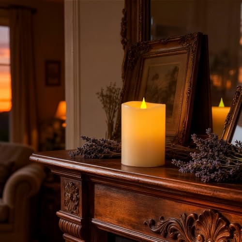 Image of 3x4 Flickering Flameless Candles Set of 3,4 inch Real Wax LED 600 Hours Battery Candles with Timer Remote,Control for Wedding Party Indoor,Ivory