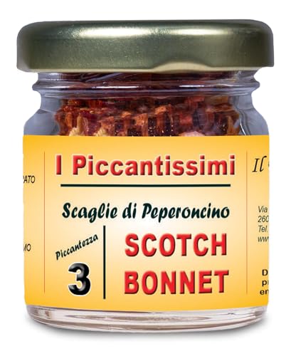I Piccantissimi - Chile extra picante SCOTCH BONNET en frasco (15gr) - Copos de chile de larga duración - Chile habanero cultivado con respeto en Italia (300.000 SHU)