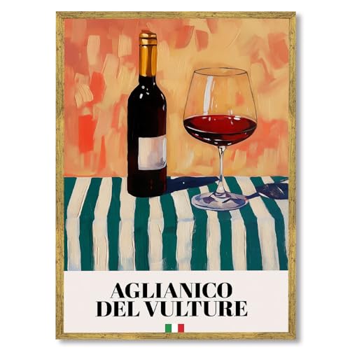 Wine Bottle Canvas Print Art Print Contemporary Aglianico del Vulture Poster Elegant Painting Wall Art for Bar Kitchen Home Decor Decoration Pictures (Wood Framed,12L x 16W)