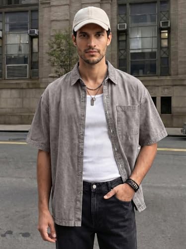 Image of Urbano Fashion Men's Oversized Fit Half Sleeve Washed Casual Denim Shirt