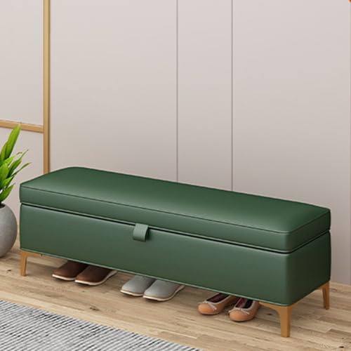 Banco de dormitorio con almacenamiento con Asiento Acolchado de Piel sintética banco pie de cama banco de entrada banco pie de cama para Entrada, Pasillo, Sala de Estar(Green,130*40*40cm/51.2*15.7*15.