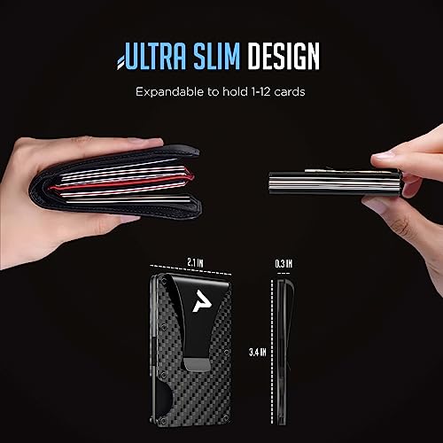 Card Holder Slim Wallet With Money Clip - RFID Blocking - Expandable to Hold 12 cards - Perfect For Any Occasion (Carbon Fiber Black)4