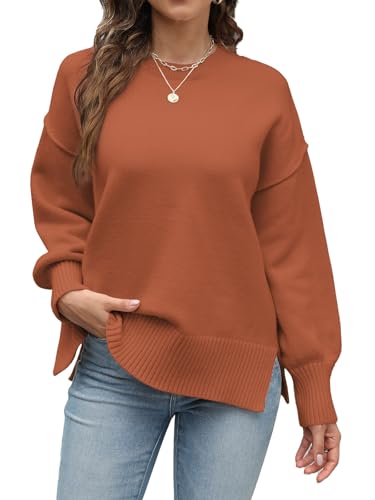 Womens Sweaters Crewneck Long Sleeve Pullover Tops Loose Fit Soft Knit Ribbed Hem Side Slit Casual Fall Winter Outfits2