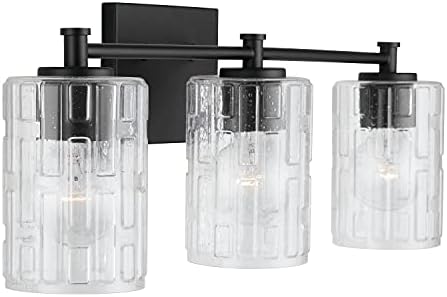 Capital Lighting 138331MB-491 Emerson Embossed Seeded Glass Bath Vanity Wall Mount, 3-Light 300 Total Watts, 9" H x 23" W, Matte Black