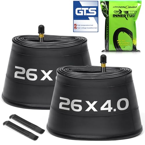 2 Pack 26x4 Fat Bike Tube with AV 32mm Valve, Premium Butyl Rubber 26 x 3.50 26x3.60 26x3.80 Fat Tire Bike Tubes with 2 Tire Levers, 26x4 Bike Tube for Road/MTB/E Bike by Hydencamm(2 of One Size)