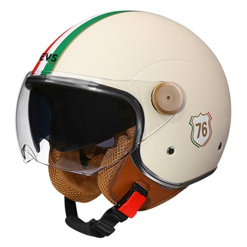 Casco de Cara Abierta Medio Casco de Moto Casco de Moto Jet 3/4 con Visera Retro Estilo Vintage Vespa Jet Casco para Hombres Mujeres Adultos Moto Casco de Choque Aprobado Dot/ECE O,M=57-58CM