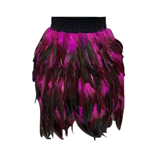 Jupe de spectacle de costume de scène en plumes unies rose fushia de qualité