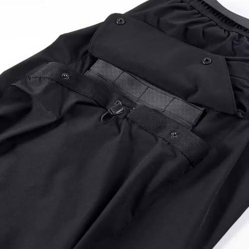 Short tactique noir style cargo ample avec ceinture élastique