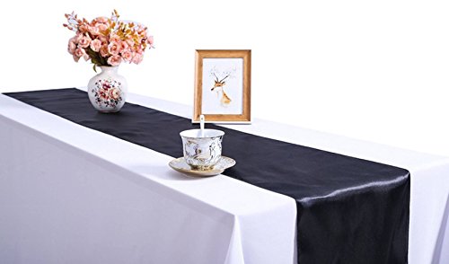 YiyiLai Chemin de Table Satin Couverture Nappe Rectangle 30 * 275cm Mariage Cérémonie Noir