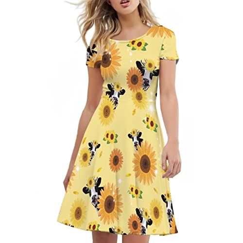 Image of AFPANQZ Womens Casual Summer Lightweight Vintage Dress Short Sleeve Midi Dress Knee-Long Luxury Formal Dress