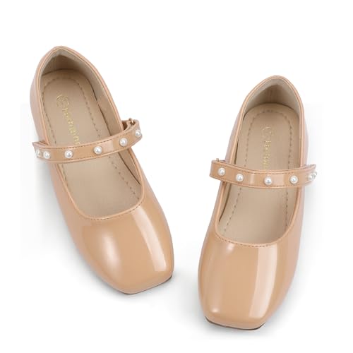 Hehainom Girls Dress Shoes Flower Girl Ballet Flats for Little Big Kids Todder Wedding Party Peals Shoes