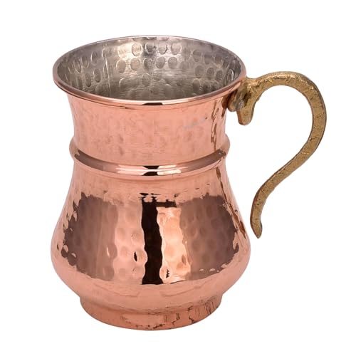 Set of 2 – Handcrafted Hammered Copper Mug with Brass Handle | 8.4 oz Traditional Turkish Drinkware for Water, Ayran, Coffee or Tea | Rustic Style Cup