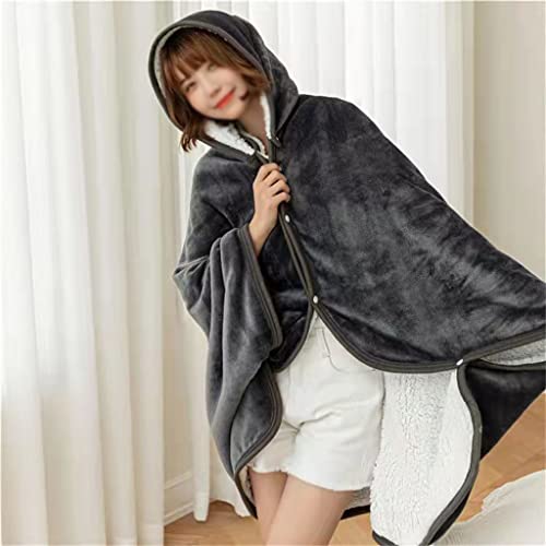 Quul Warm Winter Tv Blanket Button Wearable Winter Double Shawl Fluffy Hooded Blanket (Color : D, Size : 100X150Cm) #TOP6