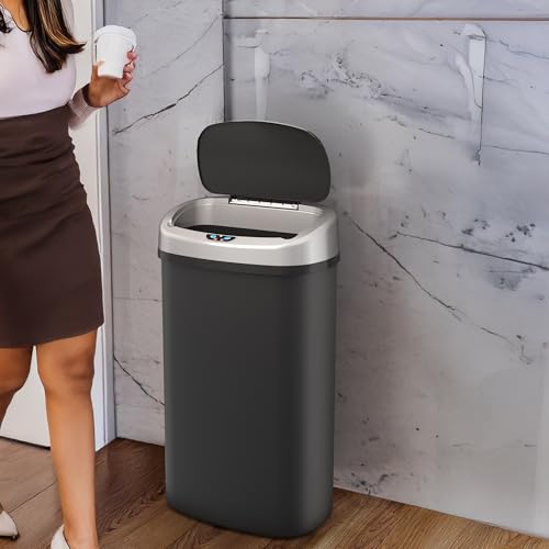 Image of iTouchless 13 Gallon Automatic Trash Can with Sensor 2.0 Technology & Odor Filter - Touchless, Slim Space-Saving Design for Hygiene-Conscious Homes, Offices & Busy Families - Black, Durable Plastic