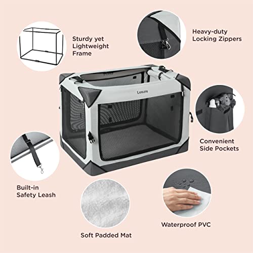 Lesure Collapsible Dog Crate - Portable Dog Travel Crate Kennel for Medium Dog, 4-Door Pet Crate with Durable Mesh Windows, Indoor & Outdoor (Charcoal Gray) - Image 5