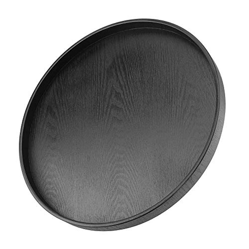 Forma Redonda Madera Maciza Té Café Snack Comida Comidas Bandeja de Servir Bandejas de Restaurante 37.5 cm / 14.76inch(Negro)