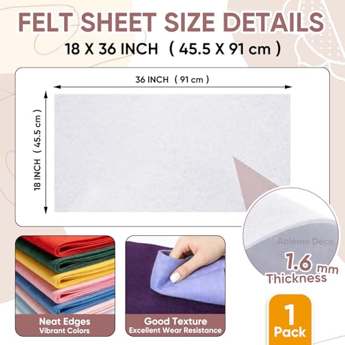 Image of Soft Felt Fabric Sheet 18 inch x 36 inch, 1.6mm Acrylic Craft Felt, White | Soft Thick Felt by The Yard, Large Precut Sheet, Nonwoven Fabric for Sewing DIY Crafts, Classroom & Home Decor