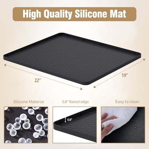 Image of Water Cooler Mat - (22 inch x 19 inch) Non-Slip Water Cooler Mat with Raised Edge for Foor Protector, Under Water Dispenser Mat Used for Bedrooms, Kitchens,Offices, Bars (Black)