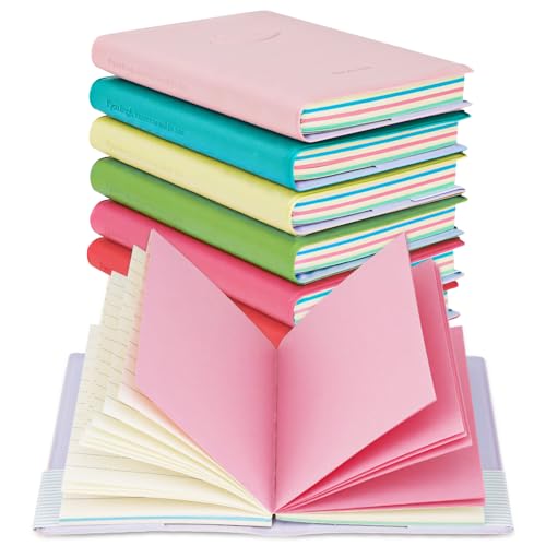 QUMENEY 6 STÜCKE Mini Notizbuch tragbares Tagebuch Bonbonfarben Taschen-Notizbuch kleine Notizblöcke Reise-Notizblöcke mit PU-Lederhülle 10,5 x 8 cm/4 x 3 Zoll, 100 Seiten (6 Farben)