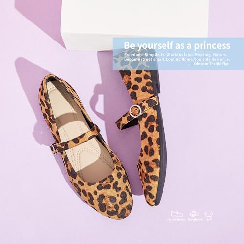 Image of Obtaom Mary Jane Flat Shoes Round Toe Ballet Flats for Women Dressy Fabric Business Flats Comfortable Classic Strap Flats for Office