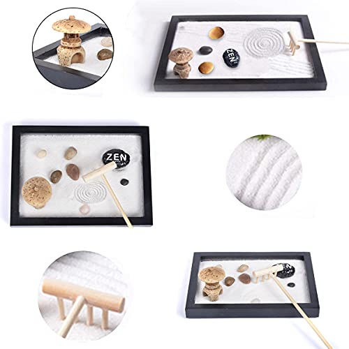 Zestaw ogrodowy Zen, Mini Zen Garden, drobny piasek, kamienie w różnych kolorach, akcesoria biurowe, do medytacji, relaksu i na prezent
