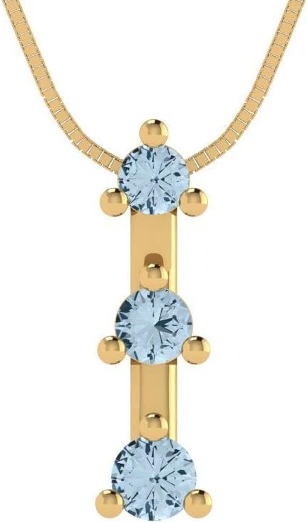 0.22 ct Brilliant Round Cut Natural Sky Blue Topaz 14k Yellow Gold Pendant with 18" Chain
