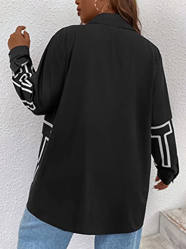 top feminino tamanho grande Mais Camisa Carta Gráfica Botão frontal (Color : Preto, Size : 4XL)
