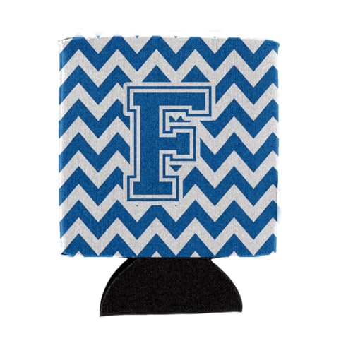 Caroline's Treasures CJ1056-FCC Letter F Chevron Blue and White Can or Bottle Hugger, Multicolor