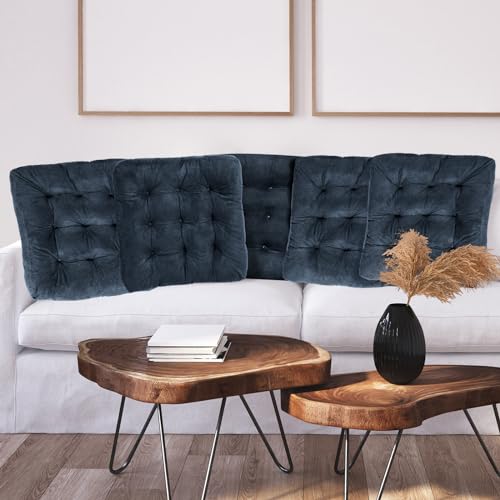 Ripeng 6 Pcs Floor Pillows 22 x 22 Inch Thicken Suede Chair Cushions for Floor Seat Cushion Large Chair Pad Pillow Meditation Pillows for Yoga Living Room Balcony Tatami (Navy Blue)