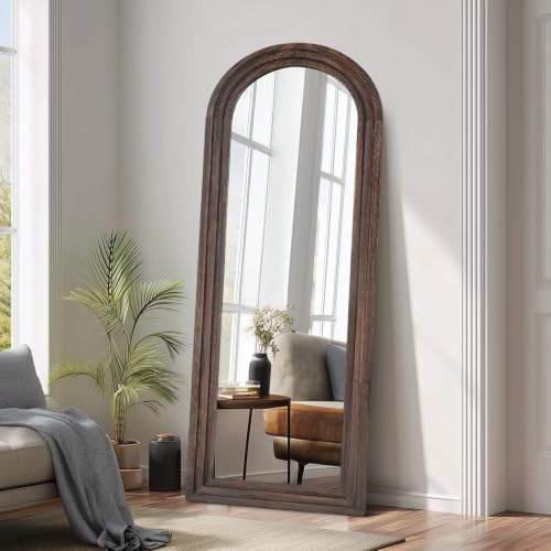 Image of 58x22 Arched Full Length Mirror, Solid Wood 3 Layer Frame, Brown