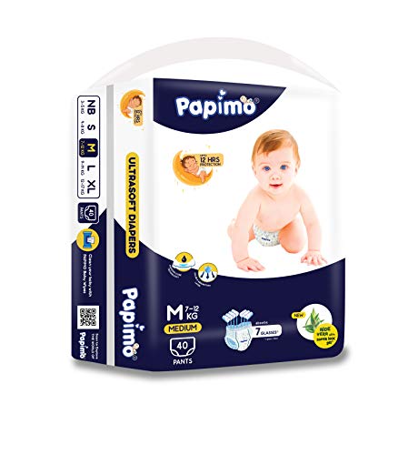 Image of Papimo Pant Style Baby Diapers with Aloe Vera (Medium, 40 Count)