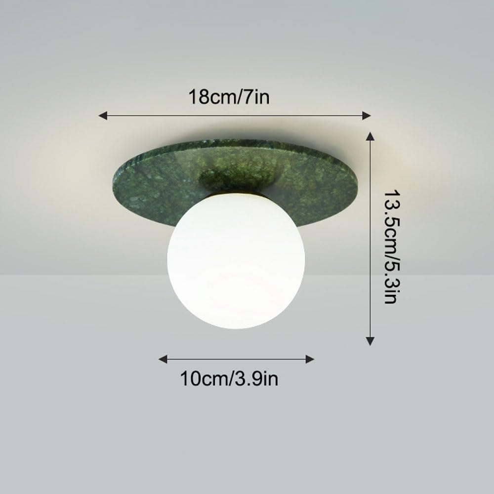 Jadssox Lampa Sufitowa Ze Szkła, Kula Z Zielonego Marmuru, Oprawa Oświetleniowa Blisko Sufitu, Okrągłe Alabastrowe Lampy Sufitowe Z Kloszem Ze Szkła Mlecznego Do Przedpokoju Szatnia Kawiarnia