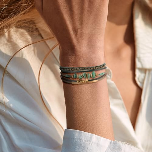 Image of Fesciory Leather Wrap Bracelets for Women, Boho Leopard Multi-Layer Crystal Beads Cuff Bracelet Jewelry