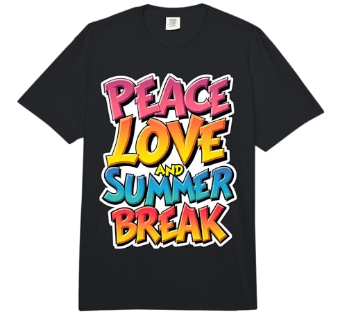 Peace Love and Summer Break Vacation Holiday Teen Boys Girls Comfort Colors Adult Heavyweight T-Shirt