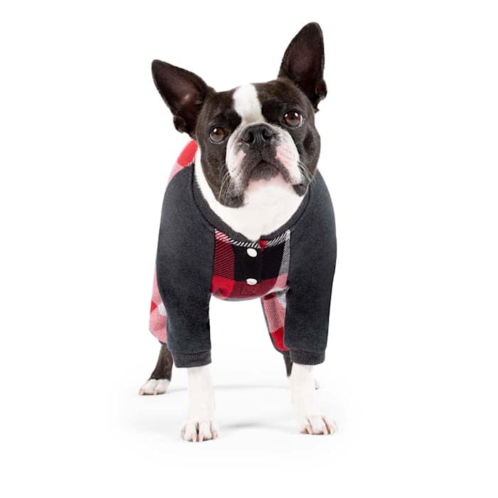 Canada Pooch Red Plaid Frosty Fleece Dog Onesie, Large